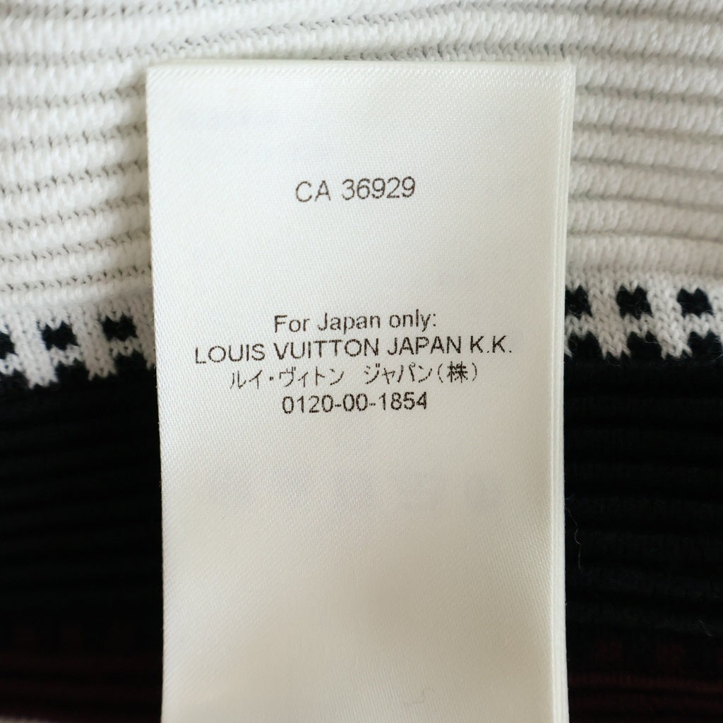 LOUIS VUITTON(ルイヴィトン) 23SS ロゴエンブロイダリー ストライプ オープンカラー 半袖ニットシャツ ブルー/ホワイト/ブラック RM252MM USO HTN23W