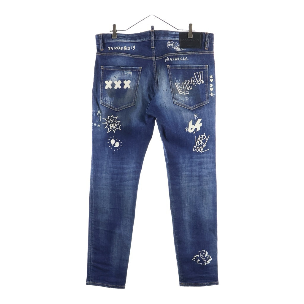 DSQUARED2(ディースクエアード) 22SS GRAFFITI SKATER JEAN グラフィティ スケーター ペイント加工 ボタンフライ スリムフィットジーンズ デニムパンツ インディゴ S74LB1099