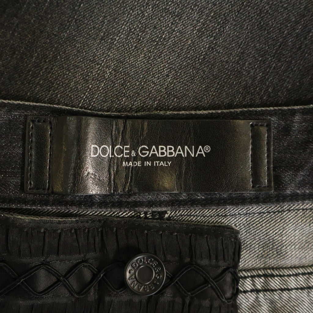 DOLCE & GABBANA(ドルチェアンドガッバーナ) 14 GOLD 14ゴールド ツートン サイドライン ボタンフライ テーパードデニムパンツ ジーンズ ブラック DP-G6AOLD/G8Q53-H