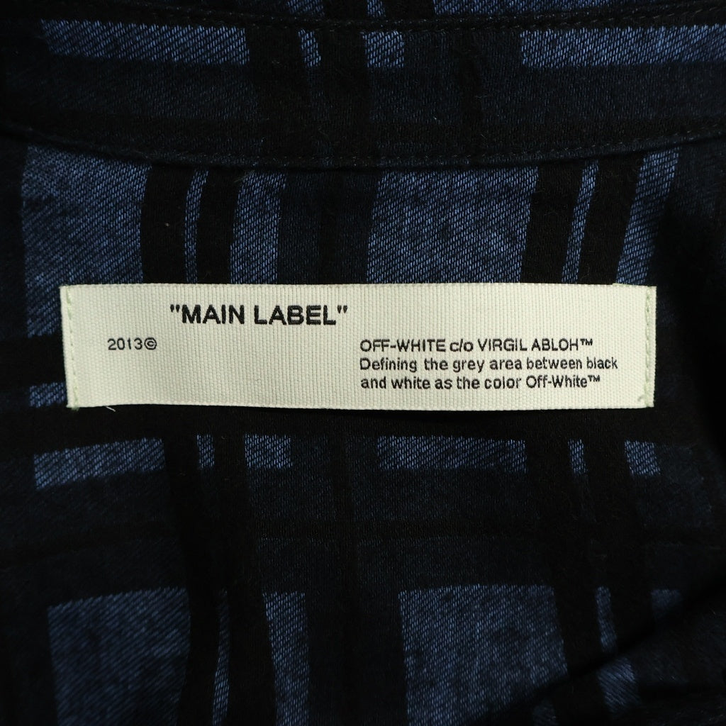 OFF-WHITE(オフホワイト) 20SS チェック総柄 ロゴラバープリント マルチポケットフランネル長袖シャツ ブラック/ブルー OMGA114S20H93020