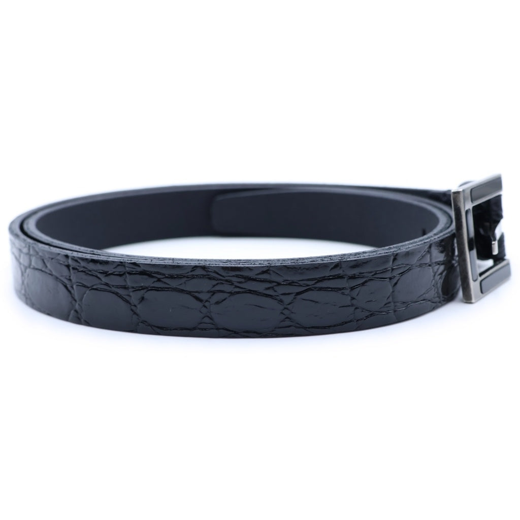 SAINT LAURENT PARIS(サンローランパリ) クロコダイル型押し スクエアバックル レザーベルト ブラック 669481 レディース