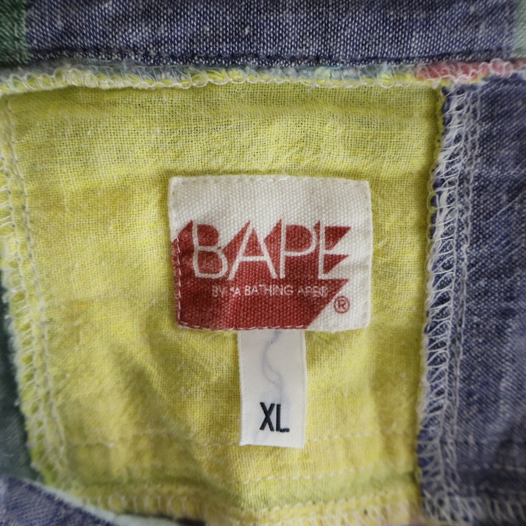 A BATHING APE(アベイシングエイプ) カモ柄パッチワーク フロントポケット 長袖シャツ マルチカラー