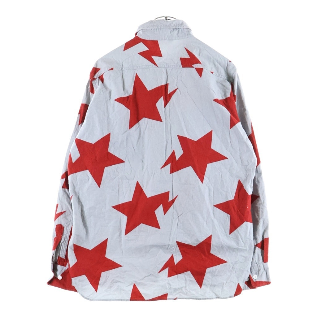 A BATHING APE(アベイシングエイプ) スター総柄 シャモアクロス 長袖シャツ ブルー/レッド