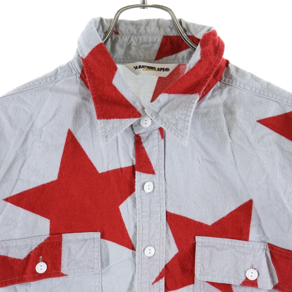 A BATHING APE(アベイシングエイプ) スター総柄 シャモアクロス 長袖シャツ ブルー/レッド