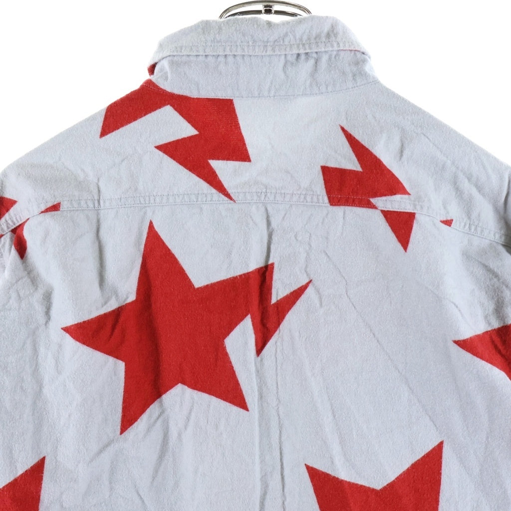 A BATHING APE(アベイシングエイプ) スター総柄 シャモアクロス 長袖シャツ ブルー/レッド