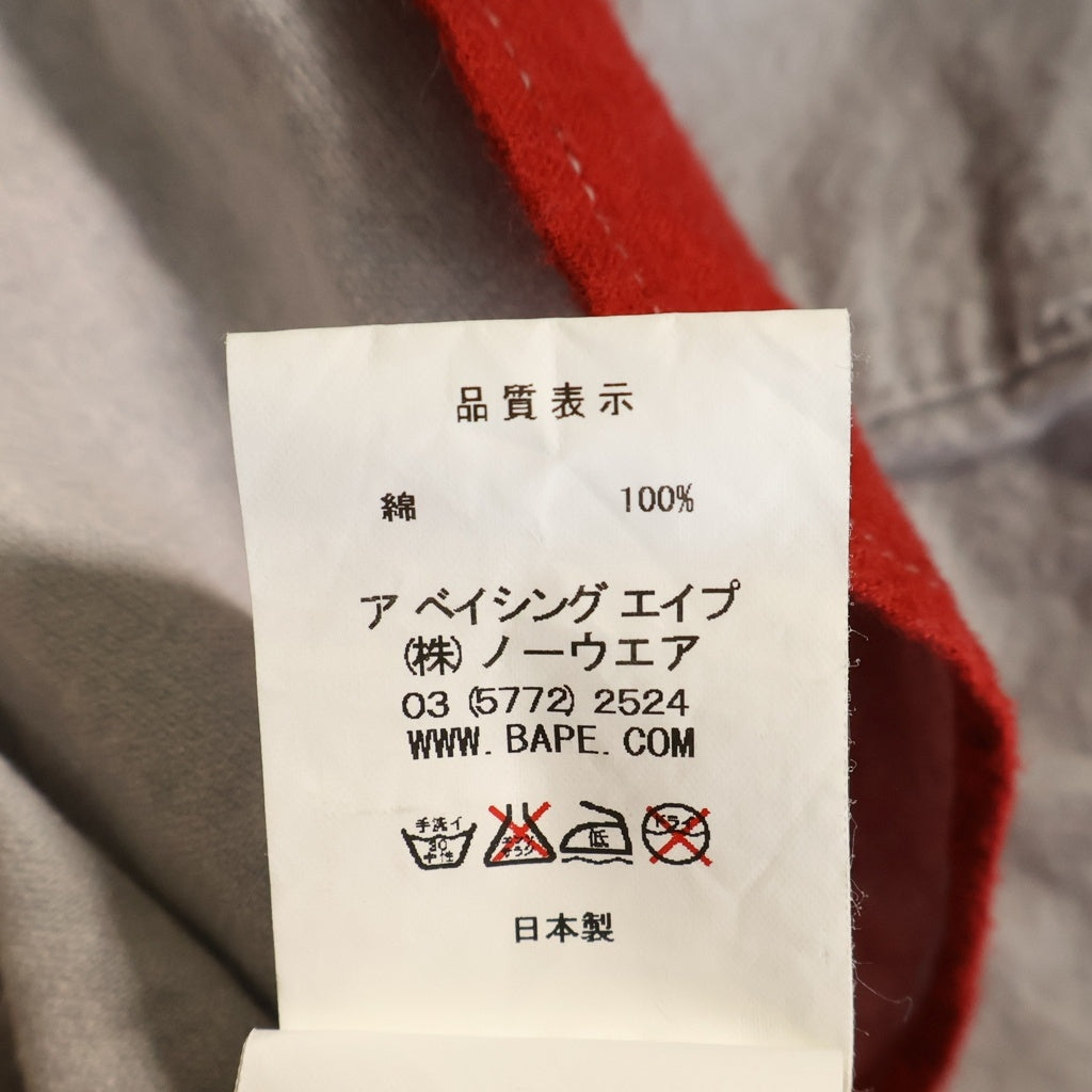A BATHING APE(アベイシングエイプ) スター総柄 シャモアクロス 長袖シャツ ブルー/レッド
