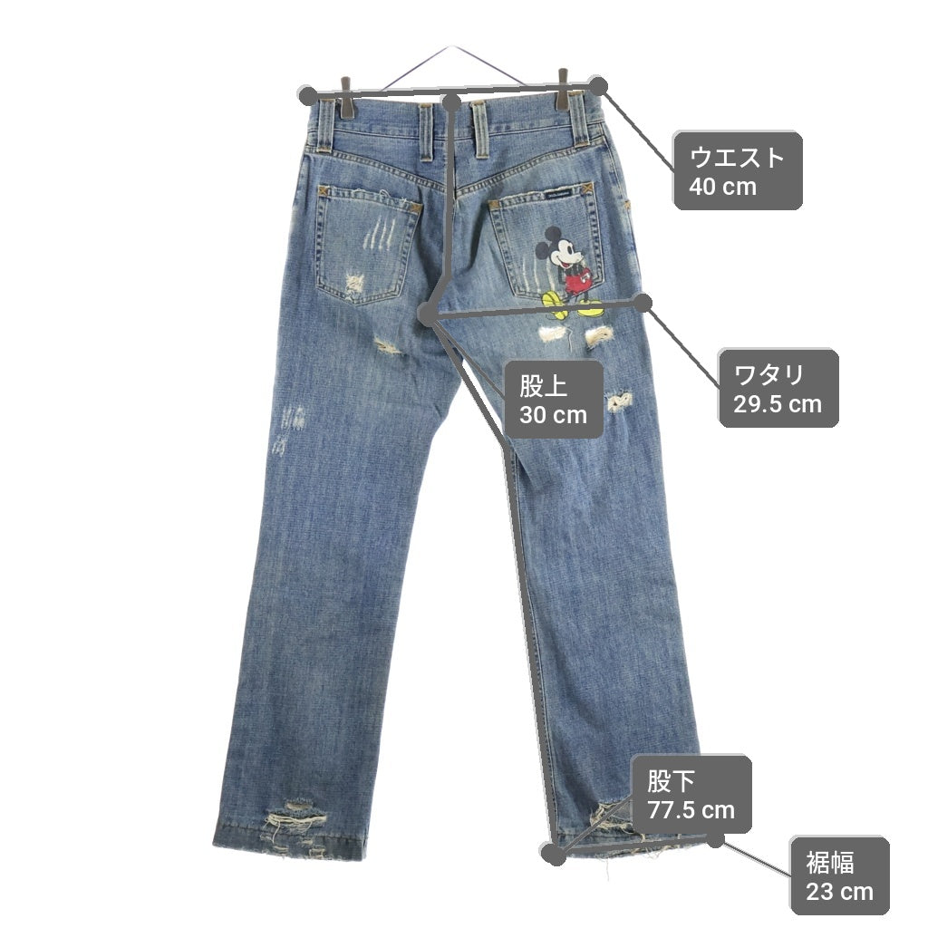 DOLCE & GABBANA(ドルチェアンドガッバーナ) ×DISNEY MICKEY MOUSE ディズニー ミッキーマウス クラッシュダメージ加工 デニムパンツ ボタンフライジーンズ インディゴ ZDP68/818S