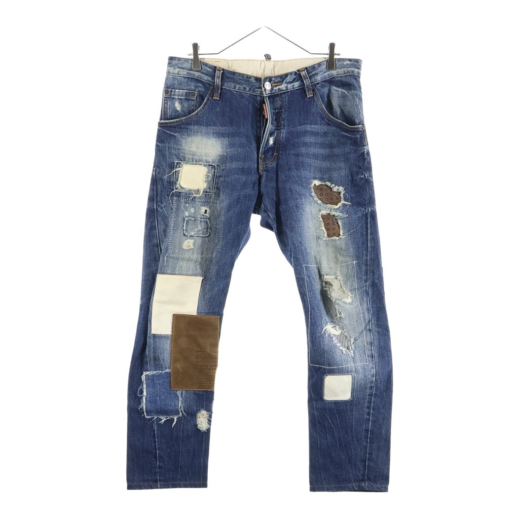 DSQUARED2(ディースクエアード) 12AW イタリア製 パッチワーク ボタンフライ デニム ストレートパンツ インディゴ S74LA0463 S30321