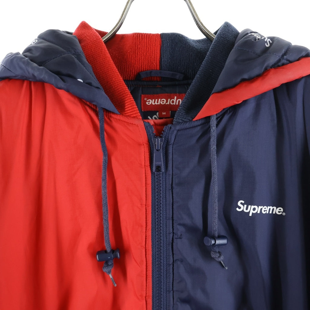 SUPREME(シュプリーム) 15AW 2-Tone Hooded Sideline Jacket ロゴプリント ツートン フーデッド サイドライン 中綿ジャケット レッド/ネイビー