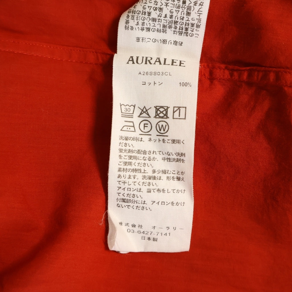 AURALEE(オーラリー) 26SS SUPER FINE COTTON LAWN SHIRT スーパーファインコットンローン 長袖ボタンシャツ レディース レッド A26SS03CL