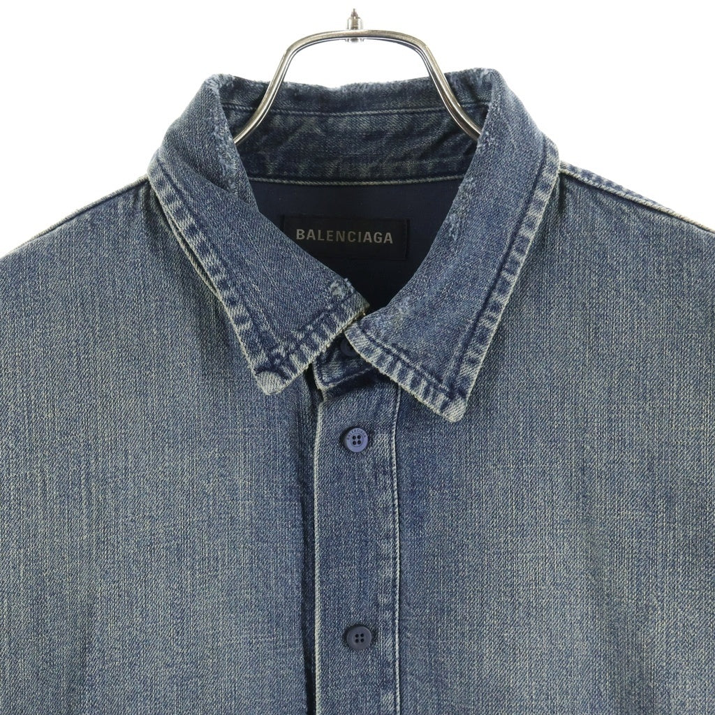 BALENCIAGA(バレンシアガ) 25AW DARK WASH DENIM OVERSHIRT ダークウォッシュ ヴィンテージ加工 デニムオーバーシャツ シャツジャケット インディゴ 849923 TTW76
