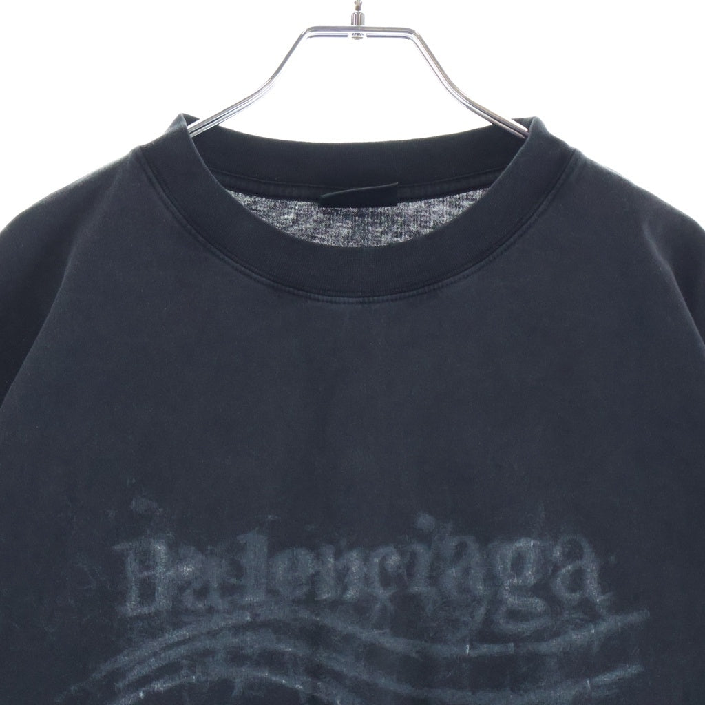 BALENCIAGA(バレンシアガ) 26SS CRAYON POLITICAL T-SHIRT MEDIUM-FIT ミディアムフィット ウォッシュ加工 クレヨンポリティカルロゴTシャツ 半袖クルーネックカットソー ブラック 850990 TTVD8