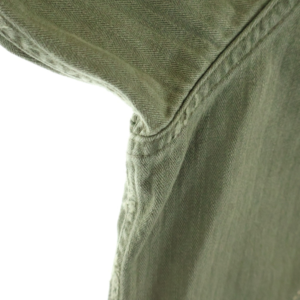 READY MADE(レディメイド) 24AW HERINGBONE SHIRT JACKET ピースマークステンシル ヴィンテージ加工 ヘリンボーン ミリタリーシャツジャケット オリーブ RE-CO-KH-00-00-259
