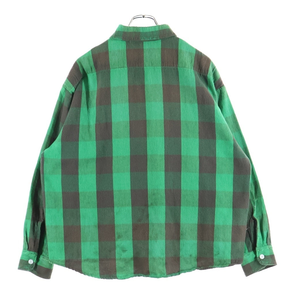 SAINT MICHAEL(セントマイケル) 25SS FLANNEL CHECK SHIRT ヴィンテージ加工 チェック柄 長袖フランネルシャツ グリーン SM-HR8-0000-041