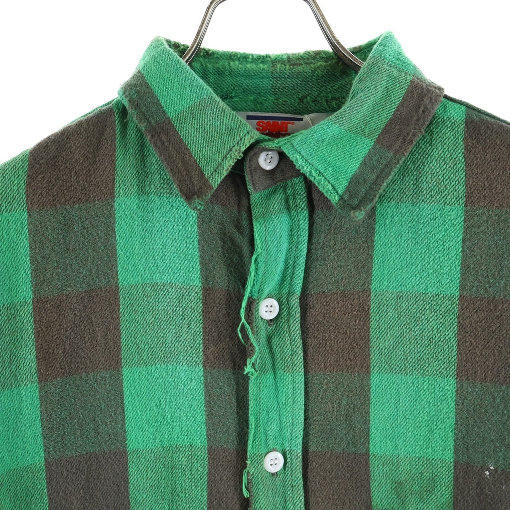 SAINT MICHAEL(セントマイケル) 25SS FLANNEL CHECK SHIRT ヴィンテージ加工 チェック柄 長袖フランネルシャツ グリーン SM-HR8-0000-041