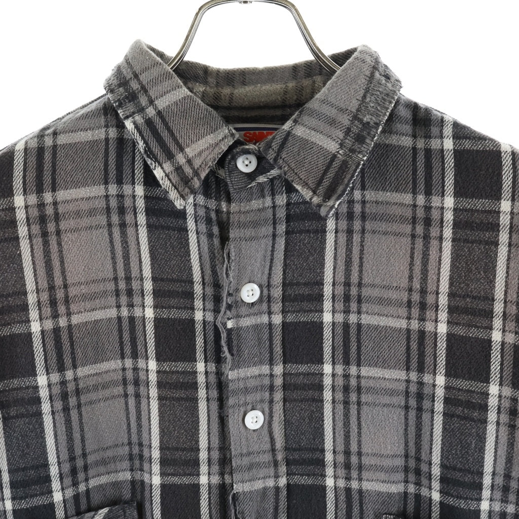 SAINT MICHAEL(セントマイケル) 24AW FRANNEL SHIRT ダメージ加工 チェック柄 長袖フランネルシャツ グレー SM-YS1-0000-023
