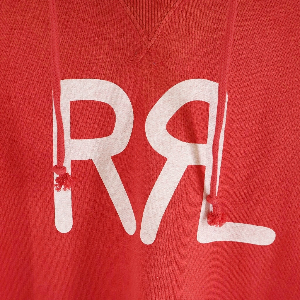 RRL(ダブルアールエル) 21AW LOGO FLECE HOODIE ロゴプリント ダブルポケット フード後付け プルオーバースウェットパーカー フーディー レッド 0200011589