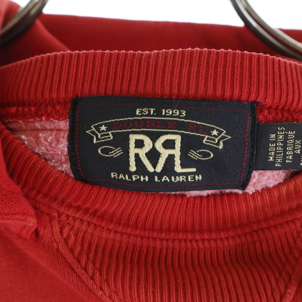 RRL(ダブルアールエル) 21AW LOGO FLECE HOODIE ロゴプリント ダブルポケット フード後付け プルオーバースウェットパーカー フーディー レッド 0200011589