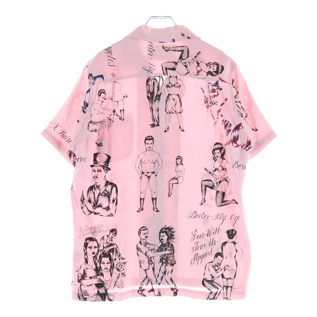 WACKO MARIA(ワコマリア) BORNXRAISED HAWAIIAN SHIRT ボーンレイズド アート総柄 ハワイアンシャツ 半袖レーヨンオープンカラーシャツ ピンク