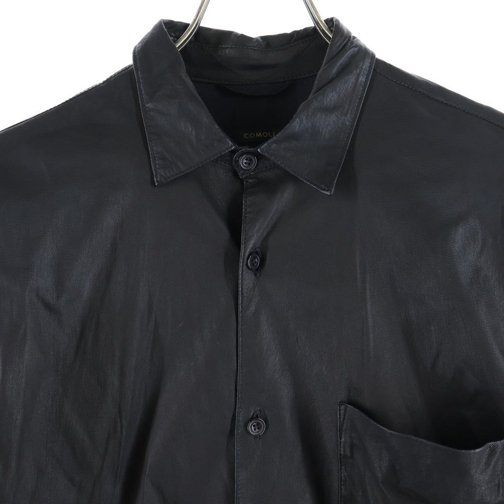 COMOLI(コモリ) 21AW 胸ポケット レザーコモリシャツ ブラック U03-01010