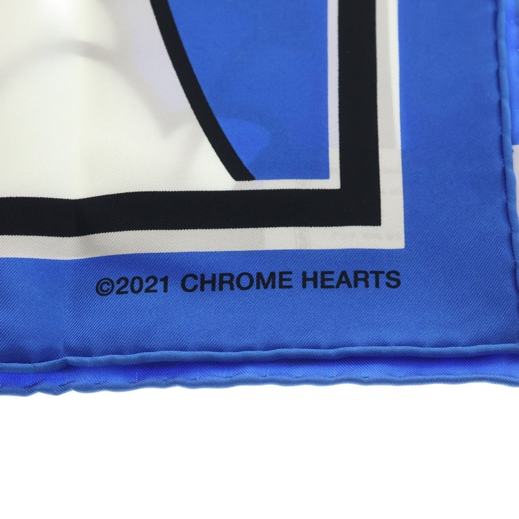 CHROME HEARTS(クロムハーツ) CEMETERY CROSS CH SCARF セメタリークロス シルク スカーフ ブルー/ホワイト/ブラック レディース