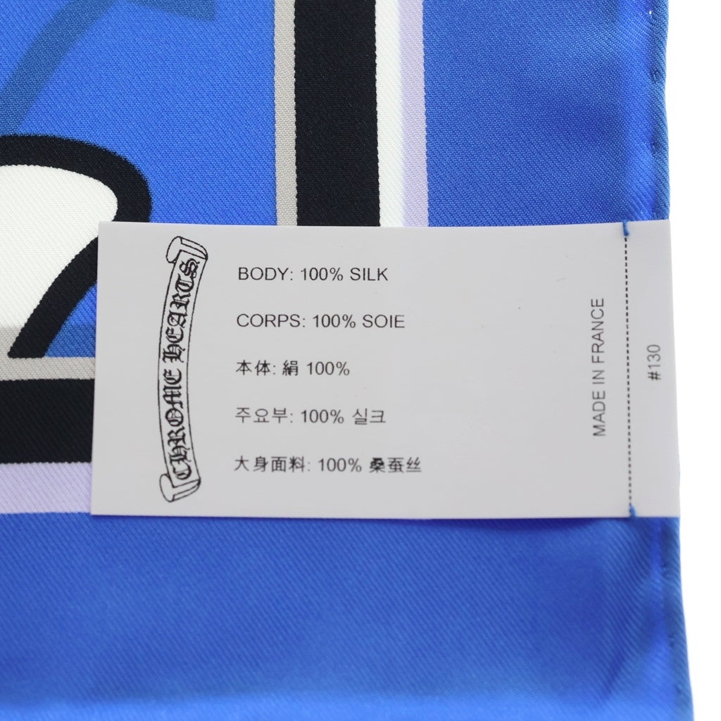 CHROME HEARTS(クロムハーツ) CEMETERY CROSS CH SCARF セメタリークロス シルク スカーフ ブルー/ホワイト/ブラック レディース
