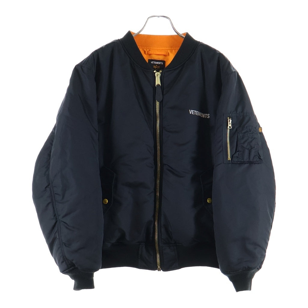 VETEMENTS(ヴェトモン) 18SS ×ALPHA INDUSTRIES REVERSIBLE BOMBER JACKET MA-1 インダストリーズ アルファ ロゴ プリント リバーシブル ボンバージャケット ブラック/オレンジ MSS18JA44