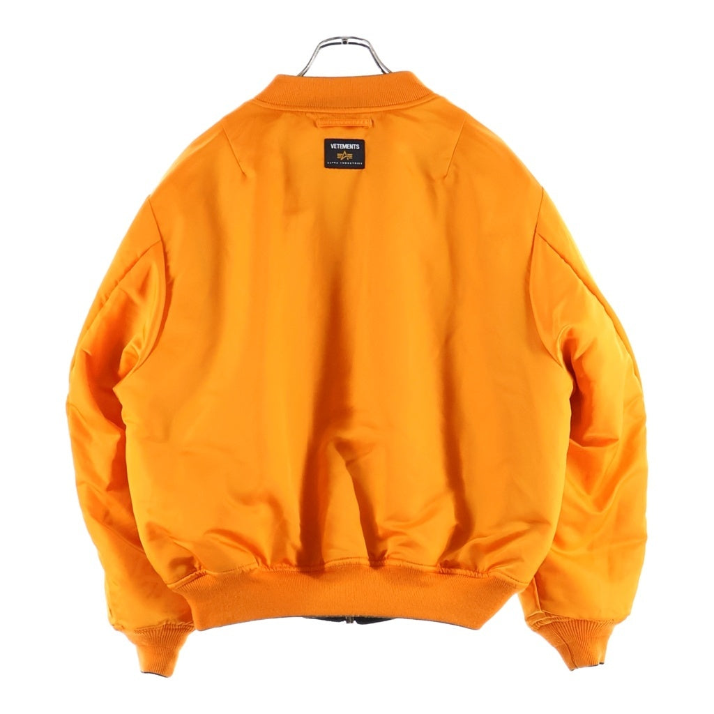 VETEMENTS(ヴェトモン) 18SS ×ALPHA INDUSTRIES REVERSIBLE BOMBER JACKET MA-1 インダストリーズ アルファ ロゴ プリント リバーシブル ボンバージャケット ブラック/オレンジ MSS18JA44