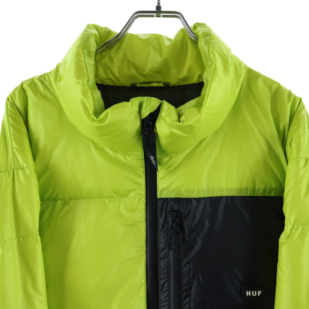 HUF(ハフ) 23AW PERTEX DOWN JACKET パーテックス ロゴパッチ ジップアップダウンジャケット グリーン/ブラック