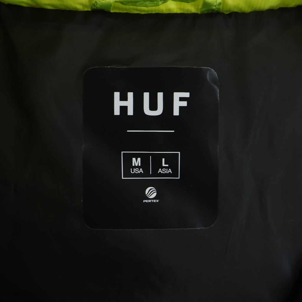 HUF(ハフ) 23AW PERTEX DOWN JACKET パーテックス ロゴパッチ ジップアップダウンジャケット グリーン/ブラック
