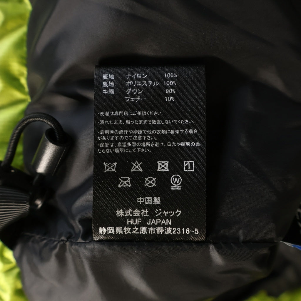 HUF(ハフ) 23AW PERTEX DOWN JACKET パーテックス ロゴパッチ ジップアップダウンジャケット グリーン/ブラック