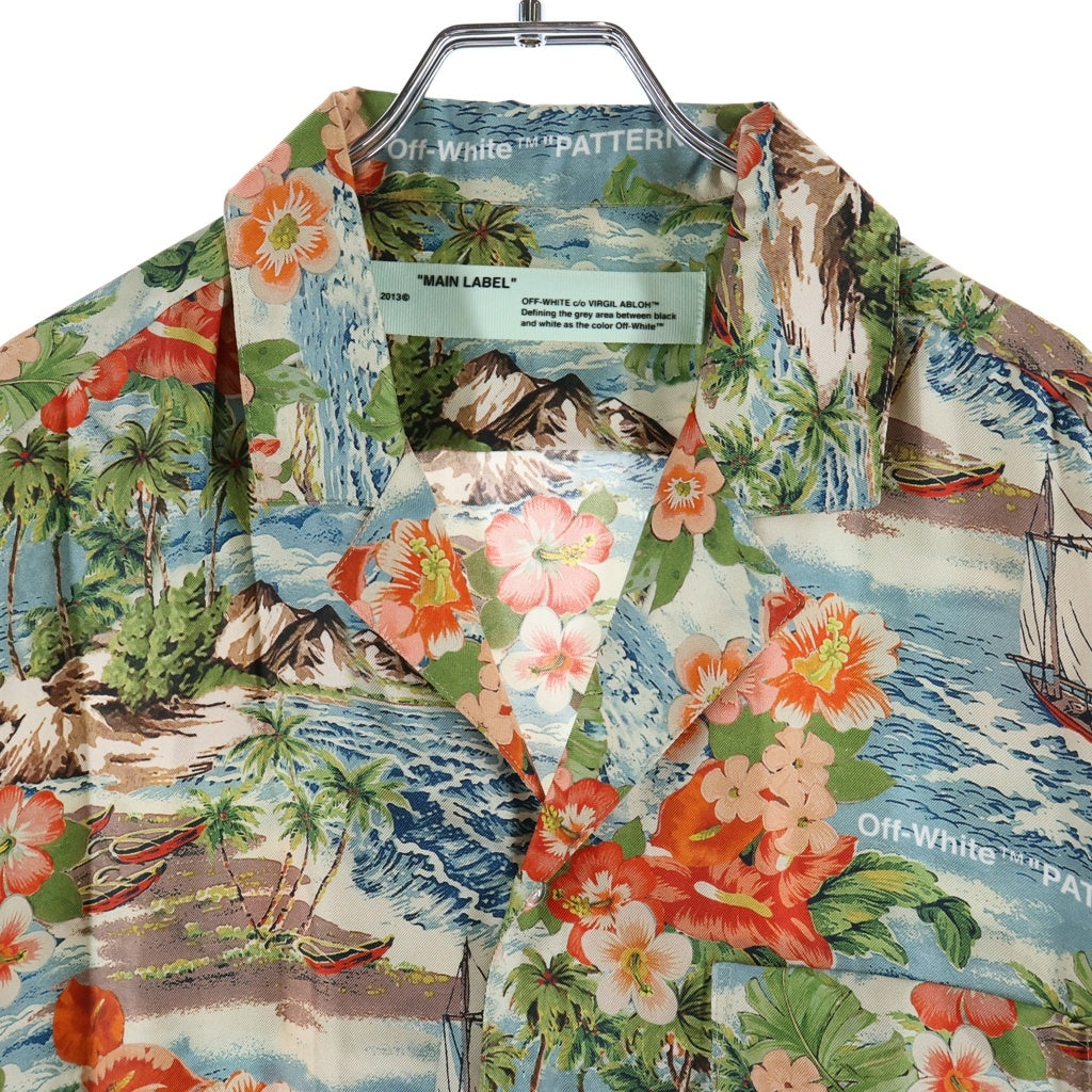 OFF-WHITE(オフホワイト) 18SS TROPICAL PRINT SHIRT トロピカル総柄プリント 半袖シルクハワイアンシャツ アロハ OMGA049S18868008