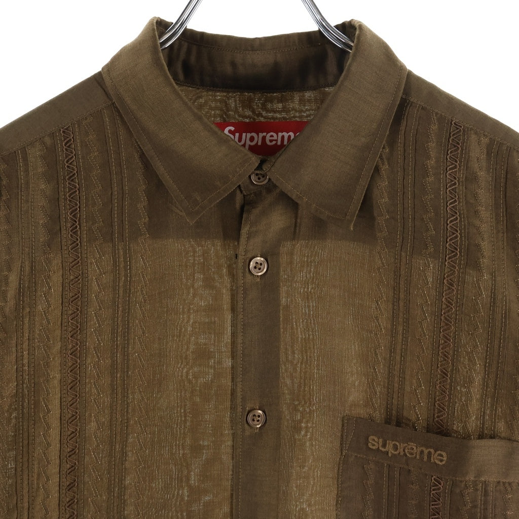 SUPREME(シュプリーム) 26SS Pintuck S/S Shirt ロゴ刺繍ポリエステル半袖シャツ ブラウン キューバシャツ