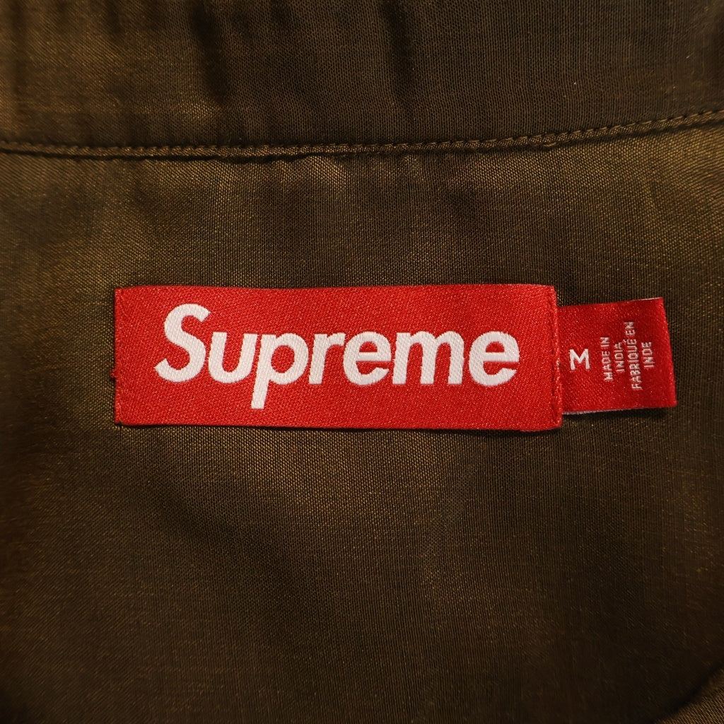 SUPREME(シュプリーム) 26SS Pintuck S/S Shirt ロゴ刺繍ポリエステル半袖シャツ ブラウン キューバシャツ