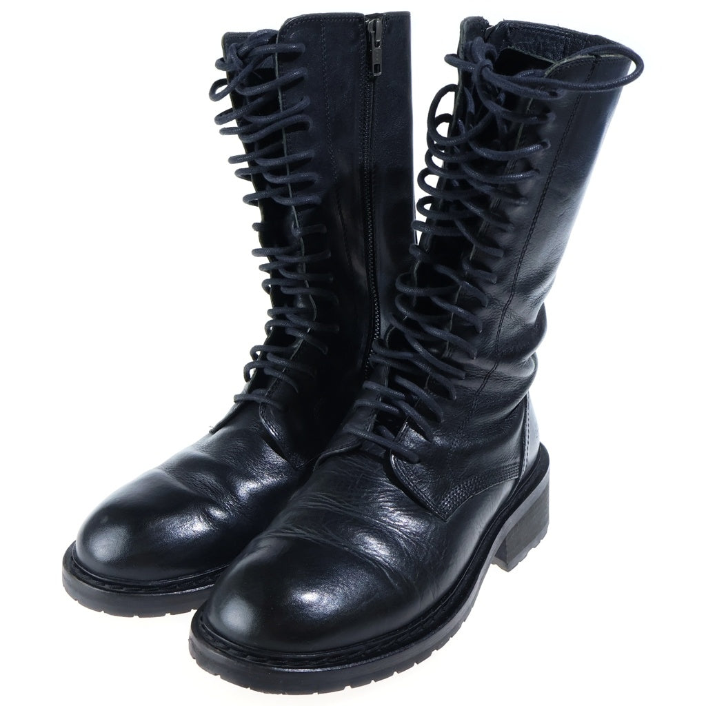 ANN DEMEULEMEESTER(アンドゥムルメステール) レザー レースアップ ミドルロングブーツ シューズ ブラック レディース 132-2814