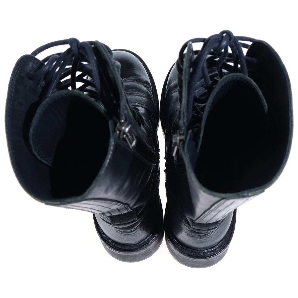 ANN DEMEULEMEESTER(アンドゥムルメステール) レザー レースアップ ミドルロングブーツ シューズ ブラック レディース 132-2814