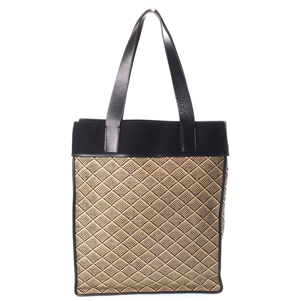 DRIES VAN NOTEN(ドリスヴァンノッテン) ジオメトリックダイヤモンドパターン レザー切替 トートバッグ ブラック/ベージュ レディース