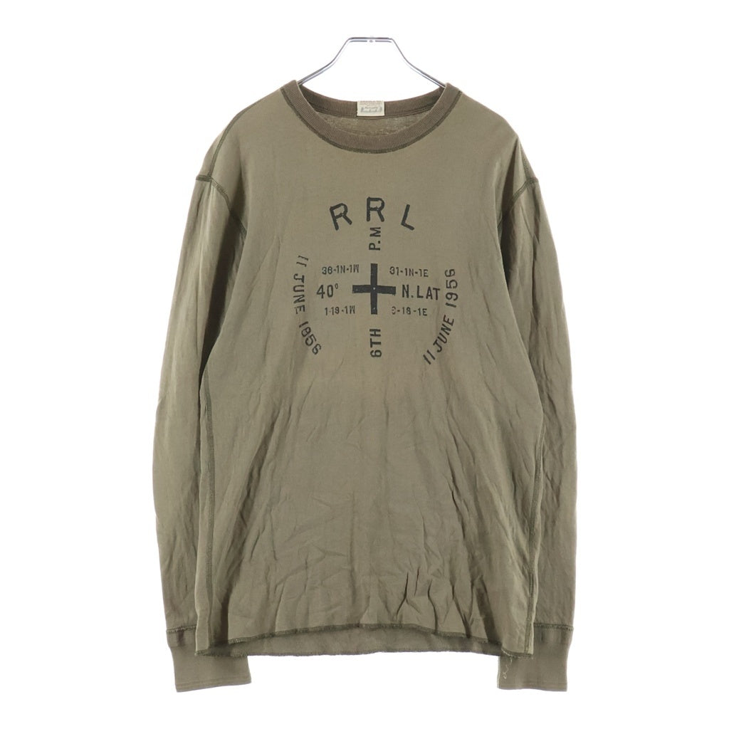 RRL(ダブルアールエル) ロゴプリント リバーシブルT1シャツ 長袖クルーネックカットソー カーキ