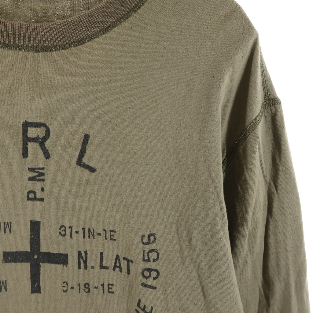 RRL(ダブルアールエル) ロゴプリント リバーシブルT1シャツ 長袖クルーネックカットソー カーキ