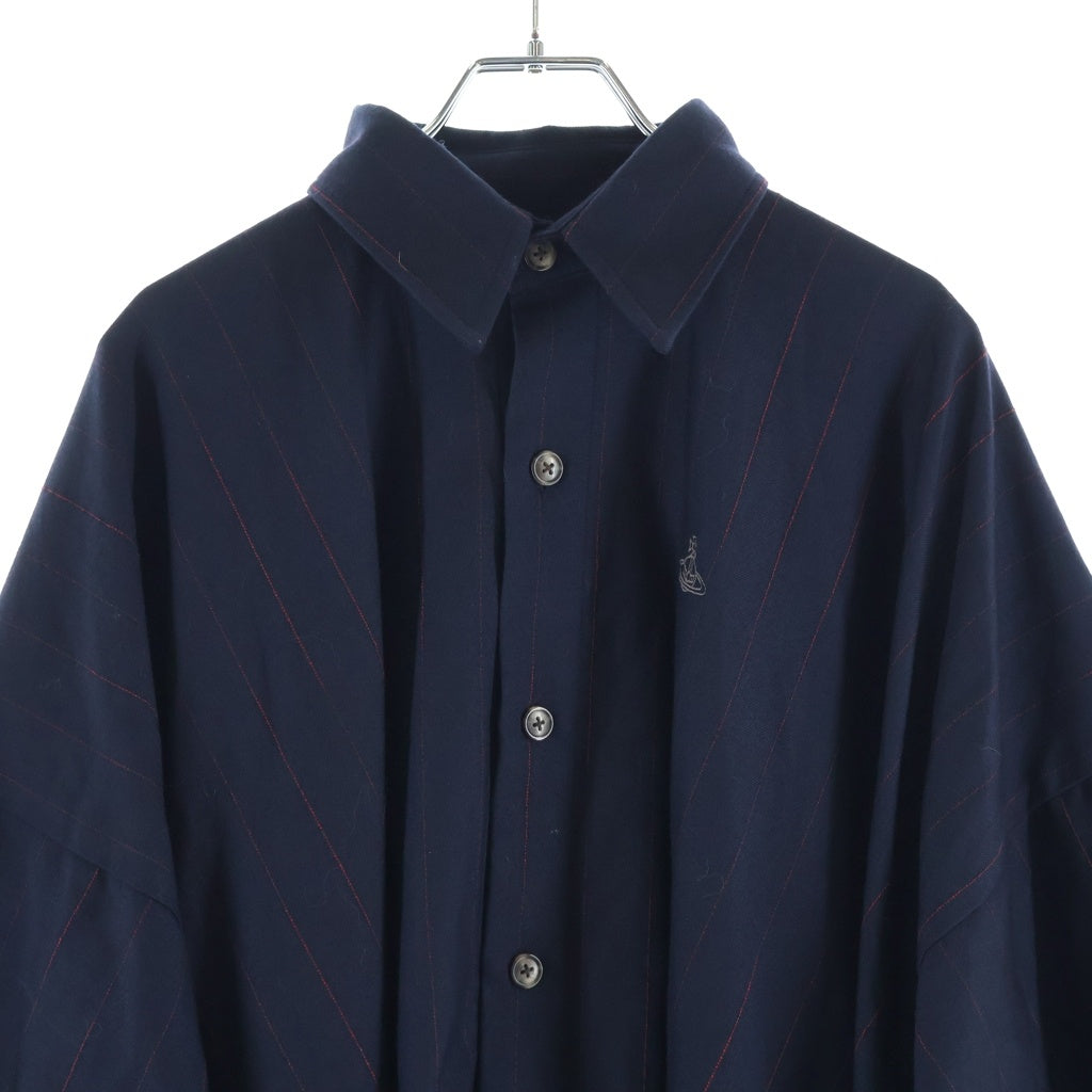 Vivienne Westwood MAN(ヴィヴィアンウエストウッドマン) オーブロゴエンブロイダリー ストライプ オーバーサイズ長袖シャツ ネイビー/レッド VW-W1-76628