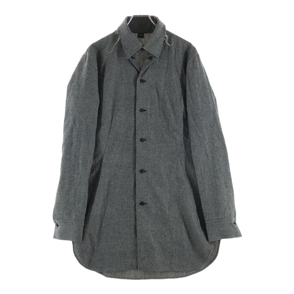 Y's(ワイズ) 24AW W/ MINI HERRINGBONE OPEN NECK BLOUSE ウールミニヘリンボーンオープンネックブラウス 長袖シャツ グレー YO-B01-109