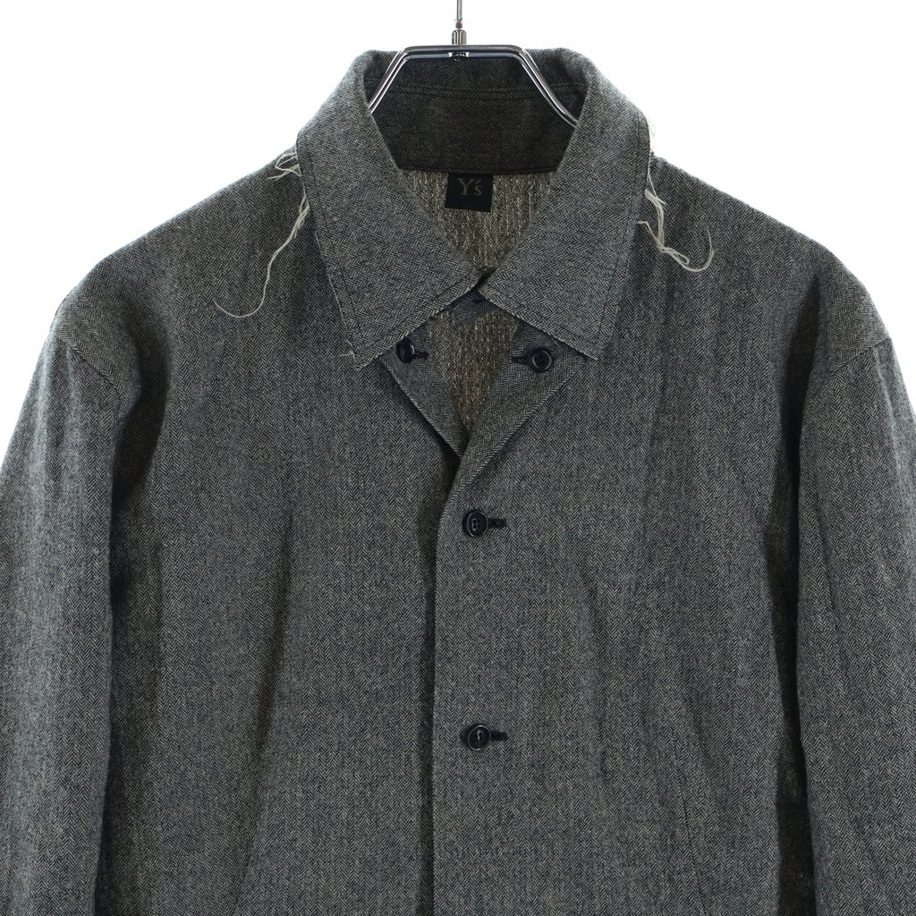 Y's(ワイズ) 24AW W/ MINI HERRINGBONE OPEN NECK BLOUSE ウールミニヘリンボーンオープンネックブラウス 長袖シャツ グレー YO-B01-109