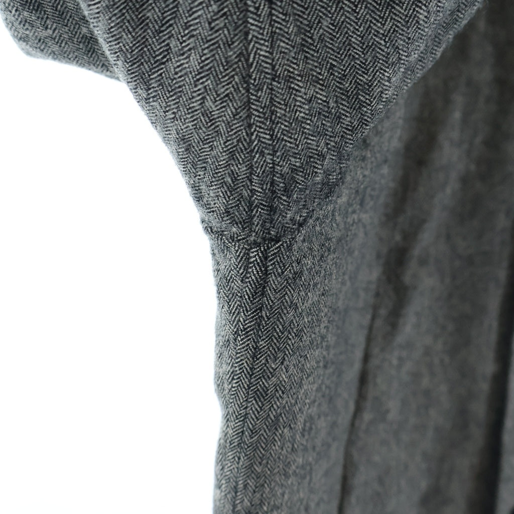 Y's(ワイズ) 24AW W/ MINI HERRINGBONE OPEN NECK BLOUSE ウールミニヘリンボーンオープンネックブラウス 長袖シャツ グレー YO-B01-109