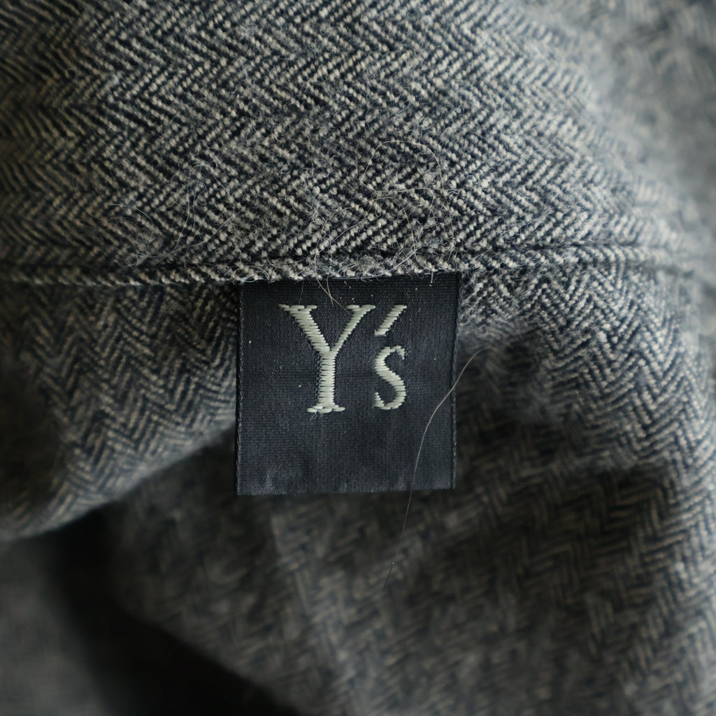 Y's(ワイズ) 24AW W/ MINI HERRINGBONE OPEN NECK BLOUSE ウールミニヘリンボーンオープンネックブラウス 長袖シャツ グレー YO-B01-109
