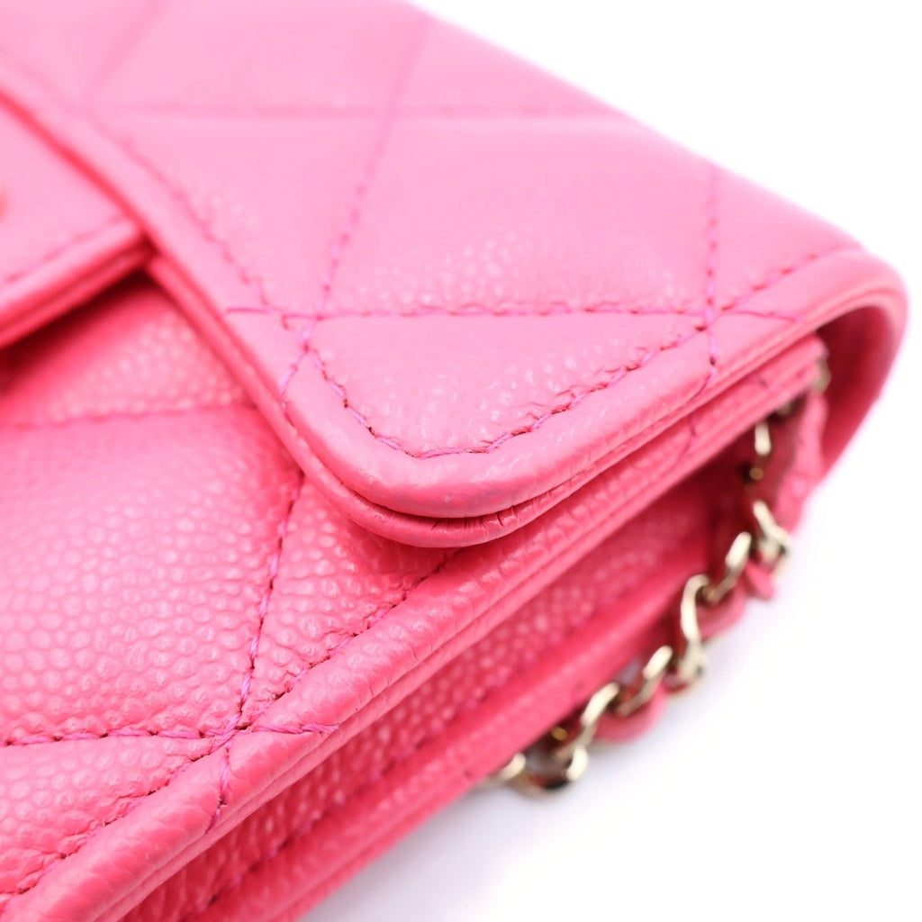CHANEL(シャネル) マトラッセ ミニ チェーンウォレット フラップ二つ折り財布 キャビアスキン ゴールド金具 ランダムシリアル ピンク レディース