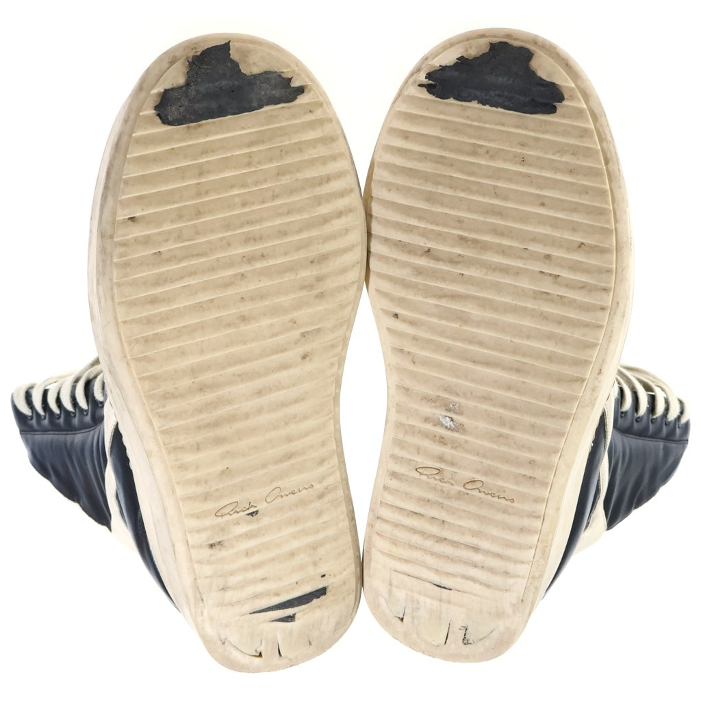 Rick Owens(リックオウエンス) 24AW MEGA GEOBASKET カーフレザー レースアップ メガジオバスケット ハイカットスニーカー ブラック/アイボリー RU02D6855