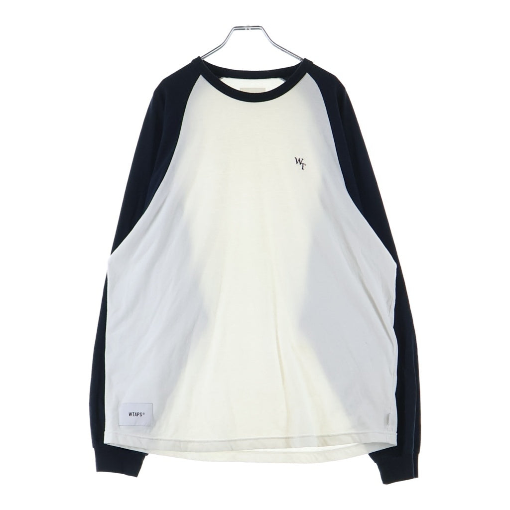 WTAPS(ダブルタップス) 23SS IAN LS / CTPL. LEAGUE ロゴエンブロイダリー クルーネック ラグランロングスリーブ Tシャツ カットソー ホワイト/ネイビー 231ATDT-CSM19