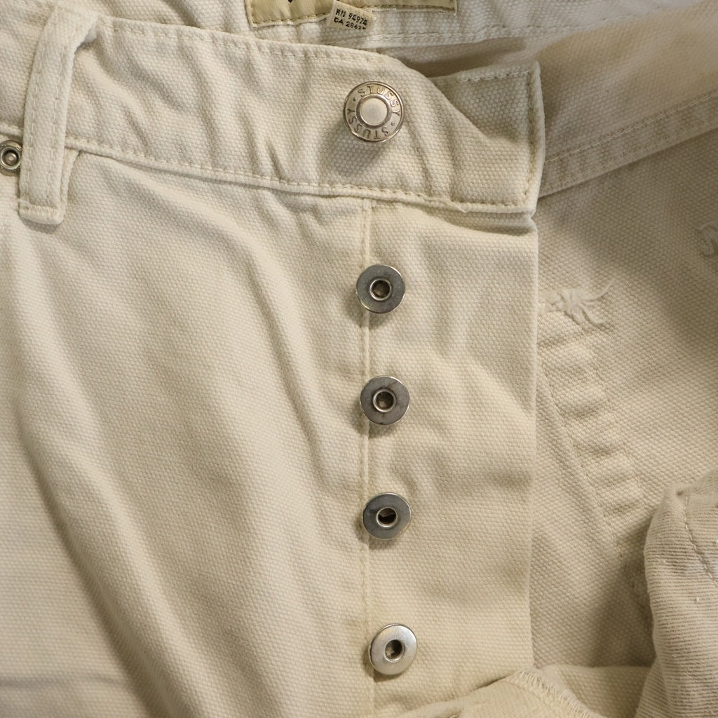 STUSSY(ステューシー) WASHED CANVAS BIG OL JEANS ウォッシュドキャンバス ビッグオールジーンズ ロゴ刺繍ワイドバギーパンツ ホワイト 116618