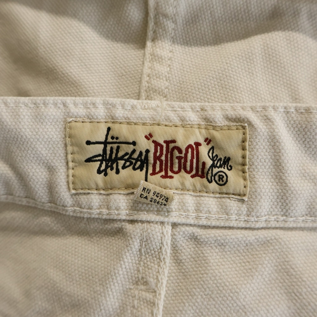 STUSSY(ステューシー) WASHED CANVAS BIG OL JEANS ウォッシュドキャンバス ビッグオールジーンズ ロゴ刺繍ワイドバギーパンツ ホワイト 116618