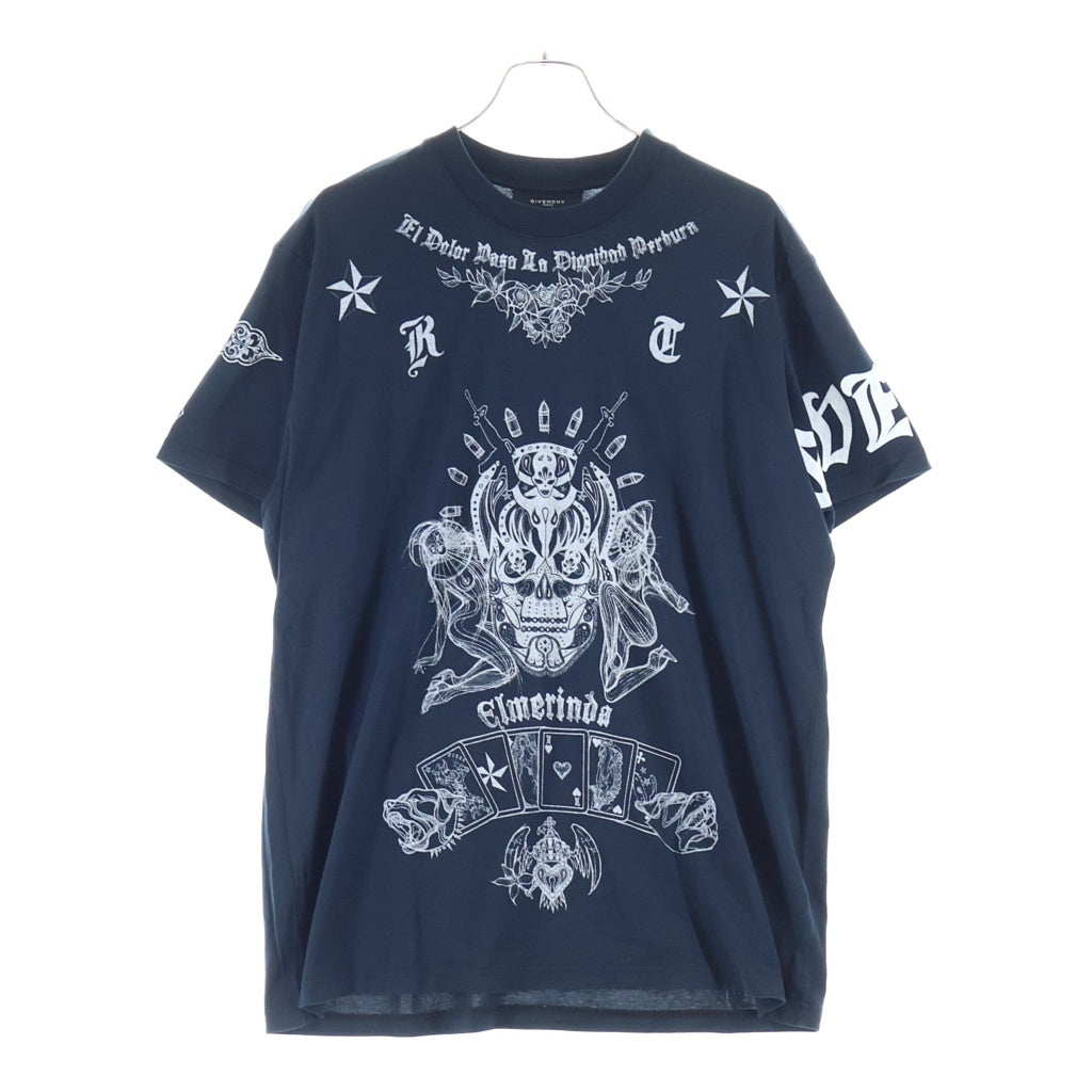 GIVENCHY(ジバンシィ) リカルドティッシ期 スカルタトゥープリント クルーネック半袖Tシャツ カットソー ネイビー 9S 7268 37